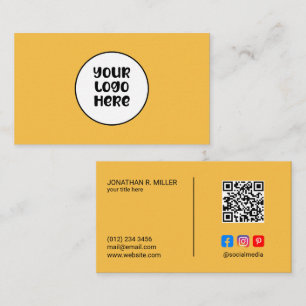 Company Logo Social Media QR Code Yellow Elegant Business Card