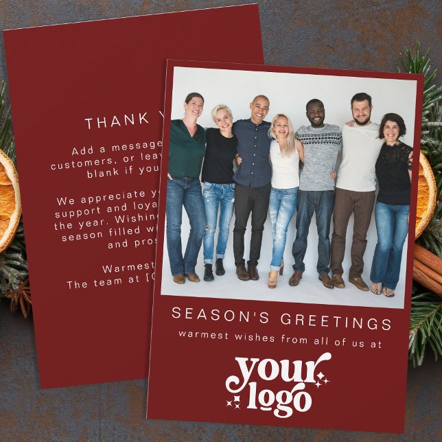 Company Logo Team Photo Stylish Business Christmas Holiday Card (Creator Uploaded)