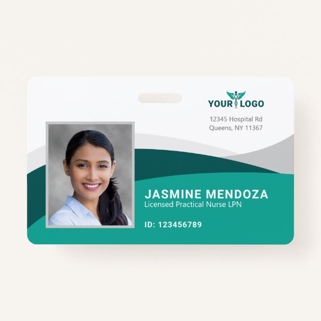Company Logo Template Teal Employee Photo Name ID ID Badge (Front)