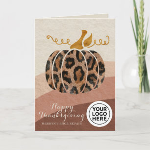 Company Logo Thanksgiving Boho Leopard Pumpkin Card