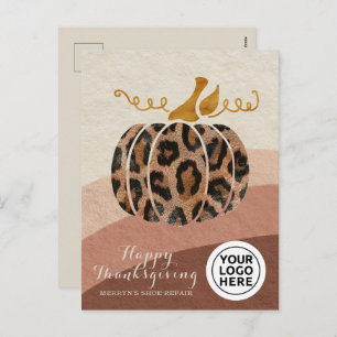 Company Logo Thanksgiving Boho Leopard Pumpkin Holiday Postcard