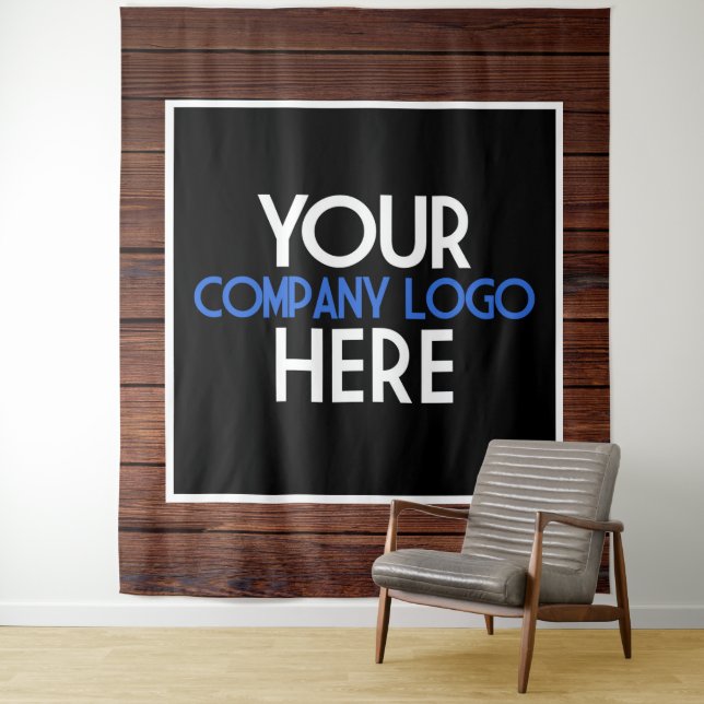Company Logo Trade Show Backdrop Wood Background Tapestry (In Situ)