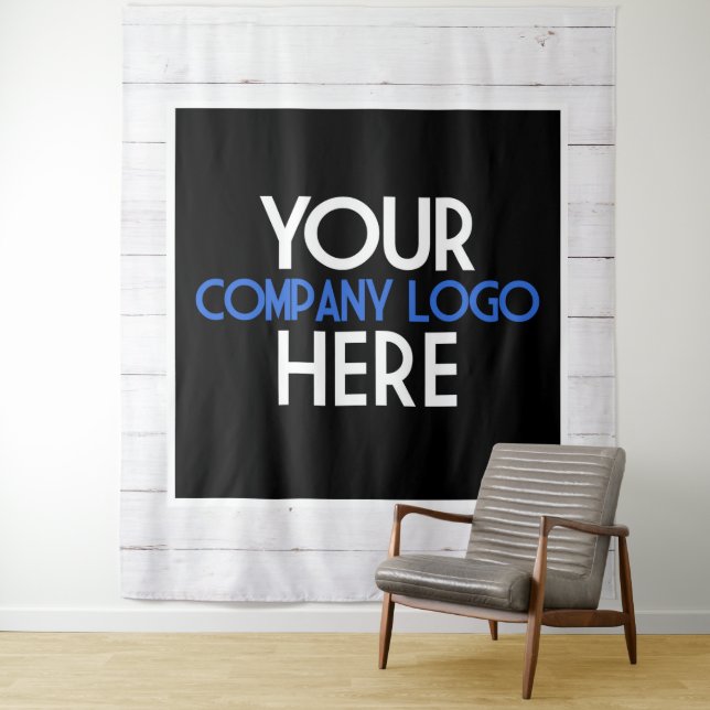 Company Logo Trade Show Backdrop Wood Background Tapestry (In Situ)