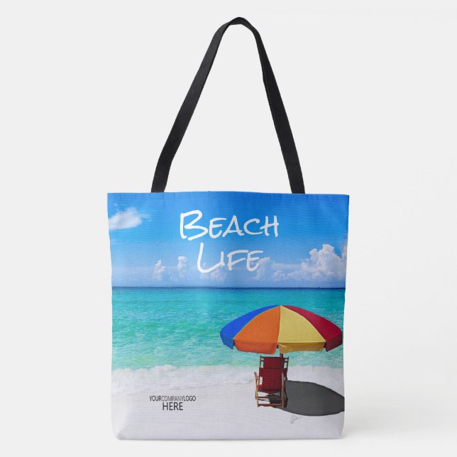 Company Logo Tropical Beach Umbrella Client Gift Tote Bag (Front)