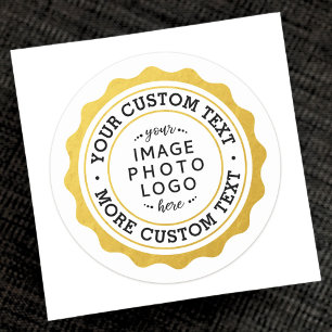 Company logo wavy border faux golden seal sticker