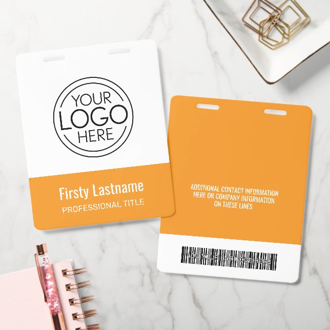 Company Logo with First and Last Names Bar Code ID Badge (Office)