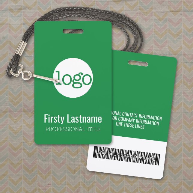 Company Logo with First and Last Names Bar Code ID Badge (Logo Name Badge with Optional Lanyard)