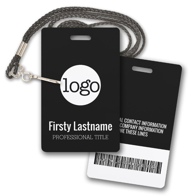 Company Logo with First and Last Names Bar Code ID Badge (A simple logo badge with a black background.)