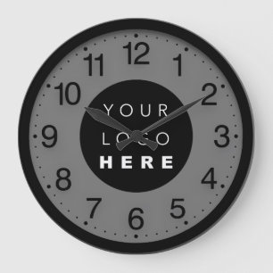 Company Minimalism Black Gray Custom Logo Large Clock