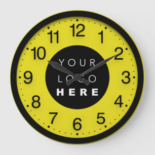 Company Minimalism Black Yellow Custom Logo Large Clock