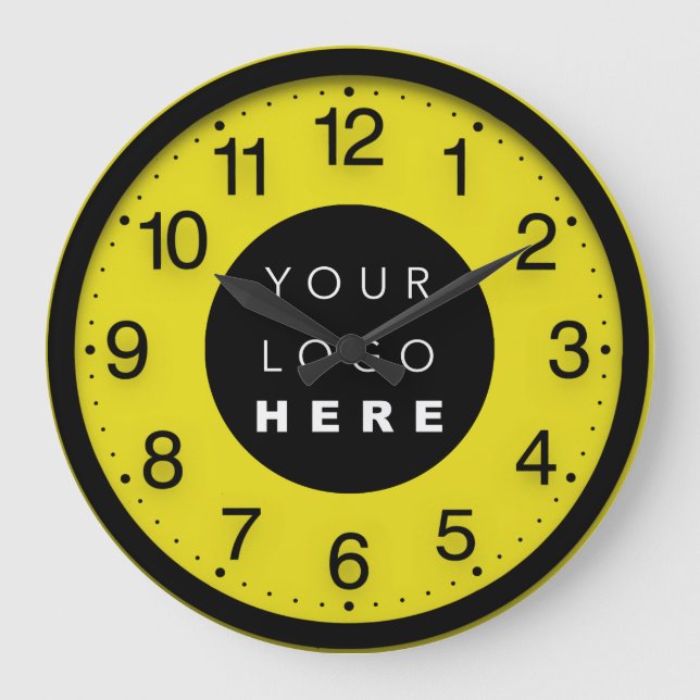 Company Minimalism Black Yellow Custom Logo Large Clock (Front)