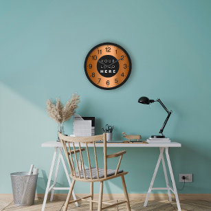 Company Minimalism Copper Brown Custom Logo Large Clock