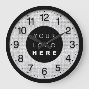 Company Minimalism Custom Logo Grey Silver Large Clock