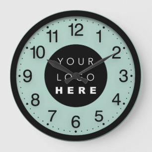 Company Minimalism Mint Green Custom Logo Large Clock