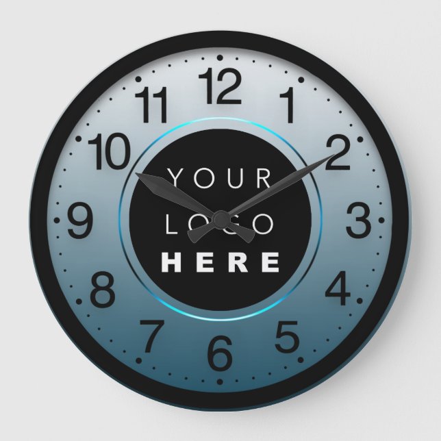 Company Minimalism Teal Blue Custom Logo Large Clock (Front)
