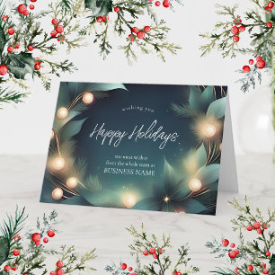Company Modern Holiday Wreath Logo Thank You Card