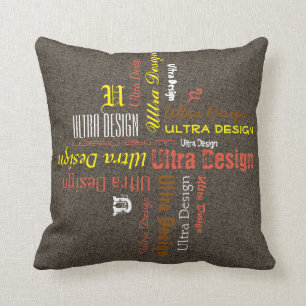 Company Name 70s Typography Collage on any Colour Cushion