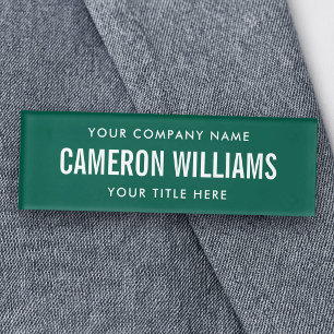 Company, name and title forest green magnetic tag