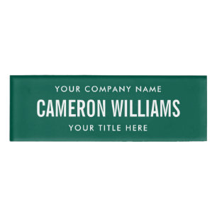 Company, name and title forest green magnetic tag