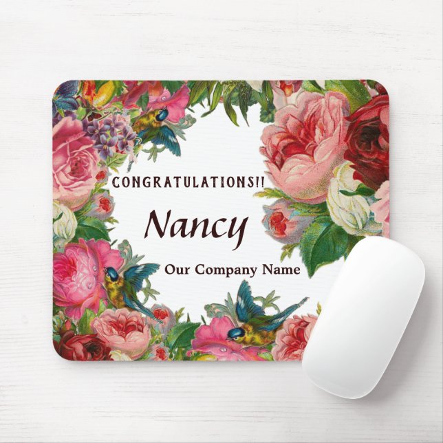 Company Name Business Floral Watercolor Custom Mouse Mat (With Mouse)
