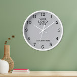 Company Name Business Logo Branded Promo Grey Clock<br><div class="desc">Wall Clocks with company logo make unique corporate promotional gifts. Personalise with your business name and logo. The logo clocks also make great gifts of appreciation for employees.</div>