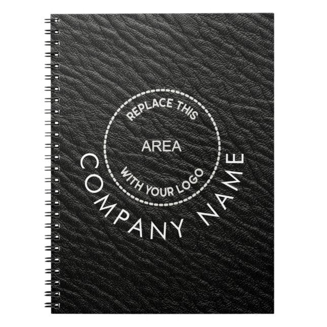 Company Name Logo Black Faux Leather Effect Notebook (Front)