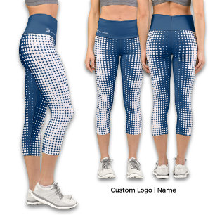 Company Name, Logo Blue & White Halftone Pattern Capri Leggings