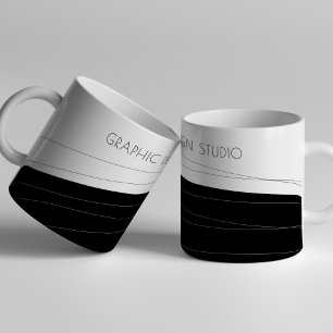 Company name modern black and white personalised coffee mug