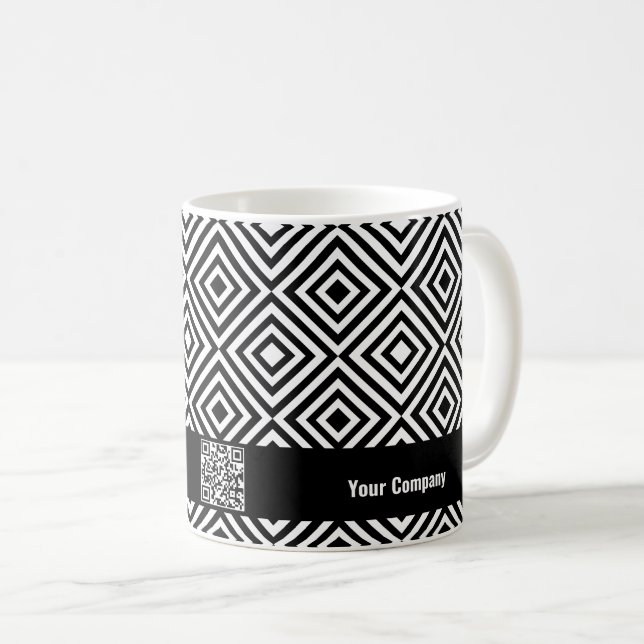 Company Name QR-code Website Black & White Pattern Coffee Mug (Front Right)
