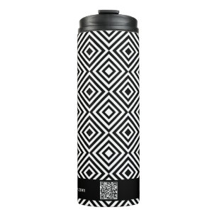 Company Name QR-code Website Black & White Pattern Thermal Tumbler