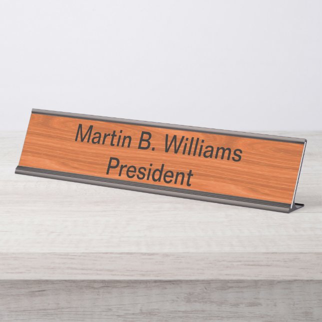 Company Office Staff Wood Look Desk Name Plate (Front)