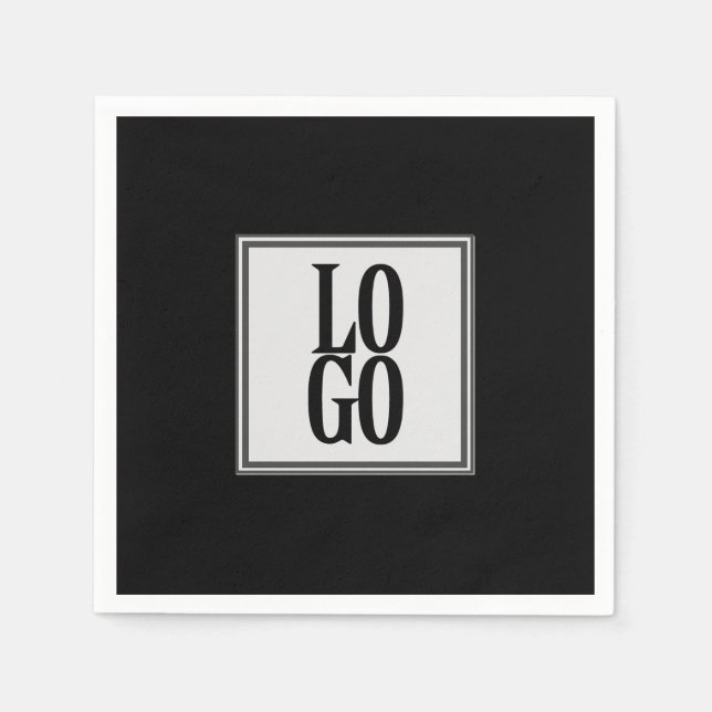Company or Business Custom  Logo on Black Napkin (Front)