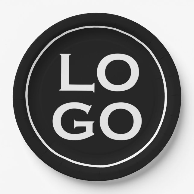 Company or Business Custom Logo on Black Paper Plate (Front)