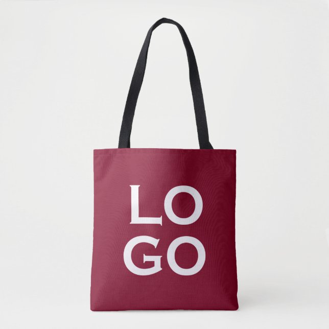 Company or Business Custom Logo on Burgundy Tote Bag (Front)