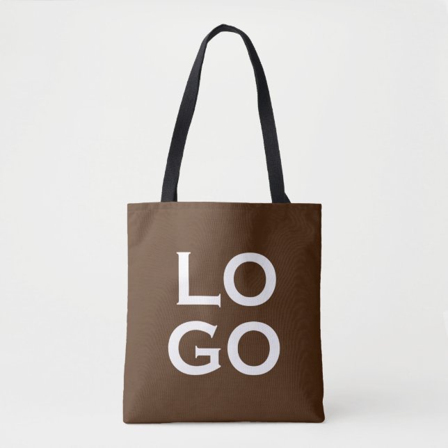 Company or Business Custom Logo on Chocolate Brown Tote Bag (Front)