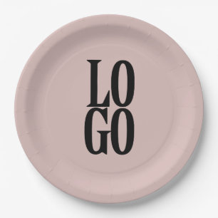 Company or Business Custom  Logo on Dusty Pink Paper Plate
