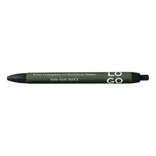 Company or Business Custom Logo on Forest Green Black Ink Pen