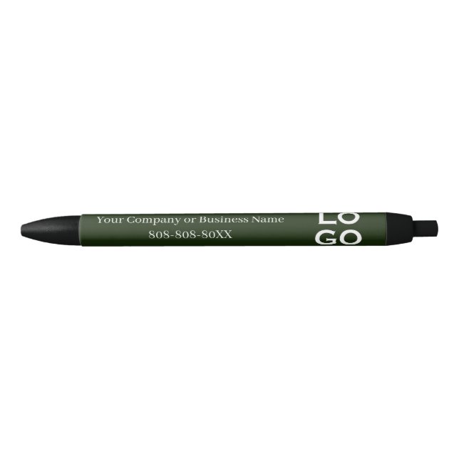 Company or Business Custom Logo on Forest Green Black Ink Pen (Front)