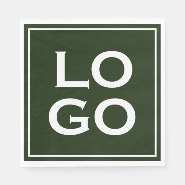 Company or Business Custom Logo on Forest Green Napkin (Front)