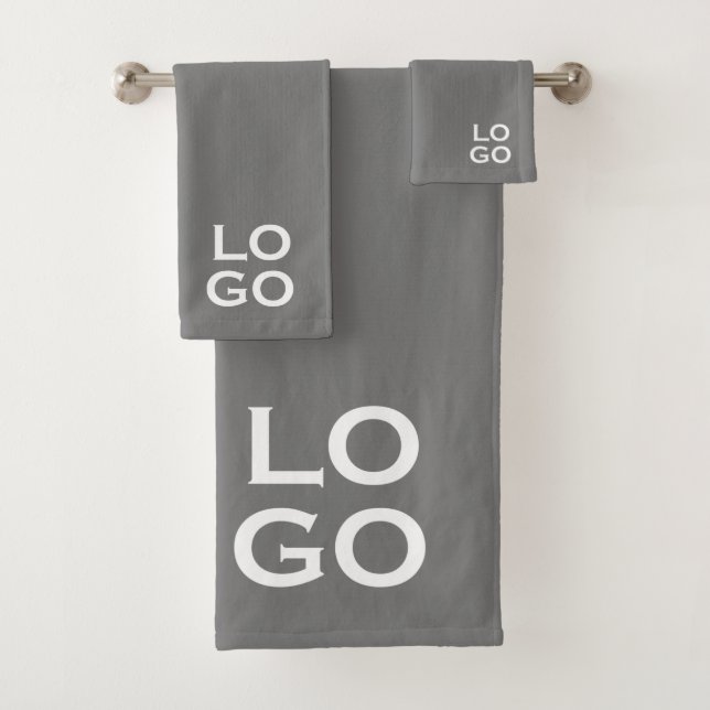 Company or Business Custom Logo on Grey Bath Towel Set (Insitu)