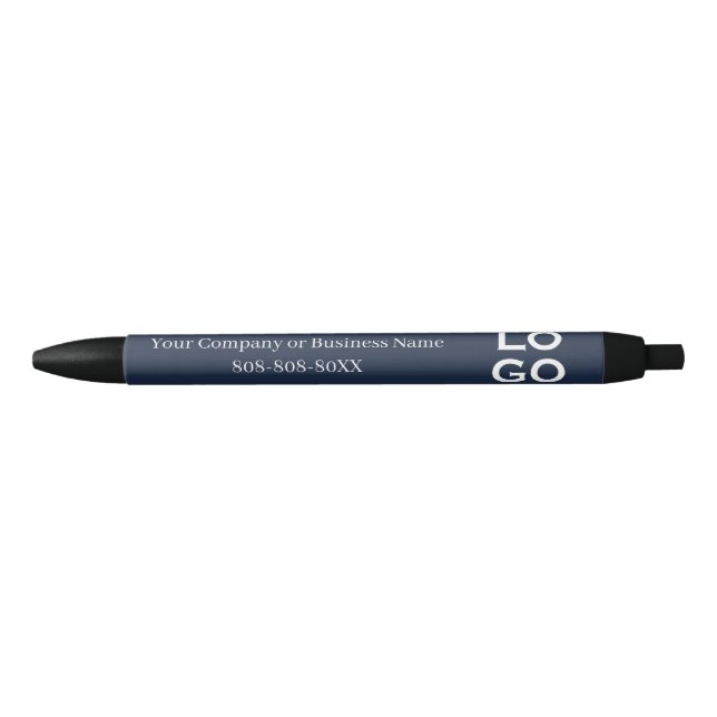 Company or Business Custom Logo on Navy Blue Black Ink Pen (Front)
