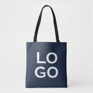 Company or Business Custom Logo on Navy Blue Tote Bag