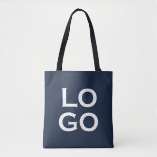 Company or Business Custom Logo on Navy Blue Tote Bag