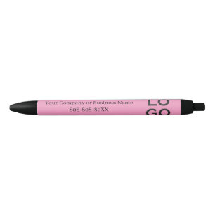Company or Business Custom Logo on Pink Black Ink Pen