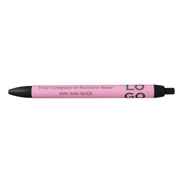 Company or Business Custom Logo on Pink Black Ink Pen (Front)
