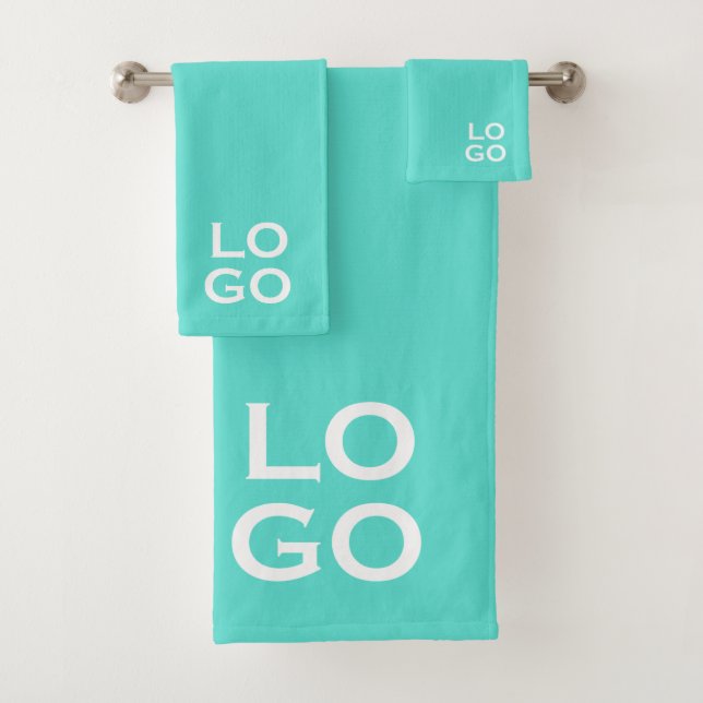 Company or Business Custom Logo on Teal Bath Towel Set (Insitu)