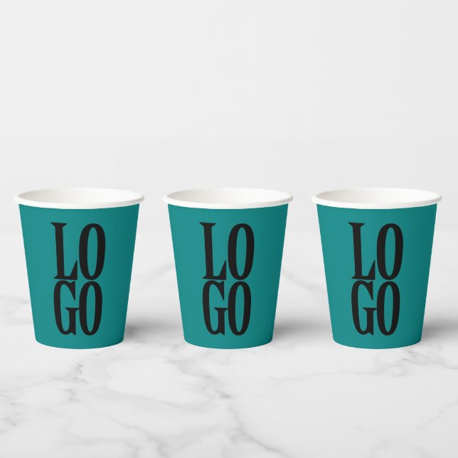 Company or Business Custom  Logo on Teal Paper Cups (Multi)