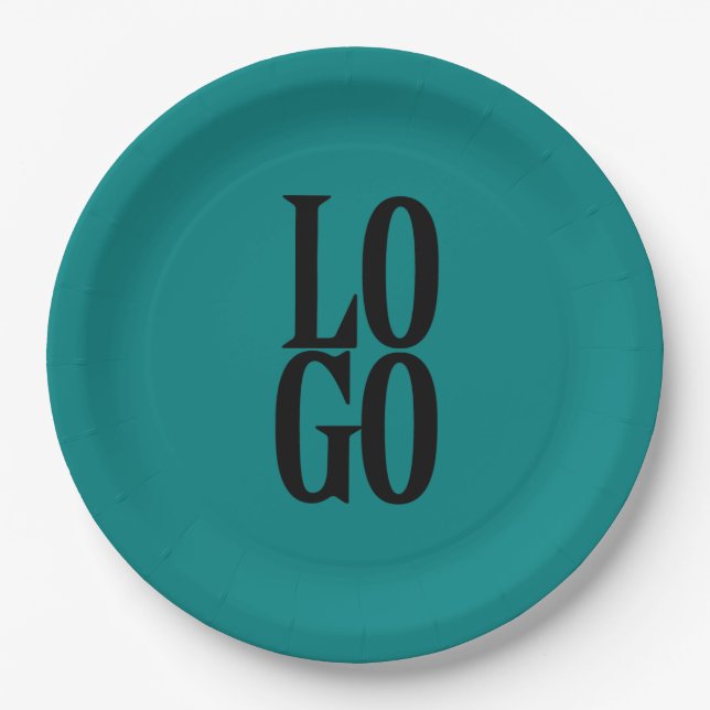Company or Business Custom  Logo on Teal Paper Plate (Front)
