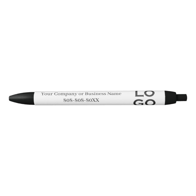 Company or Business Custom Logo on White Black Ink Pen (Front)