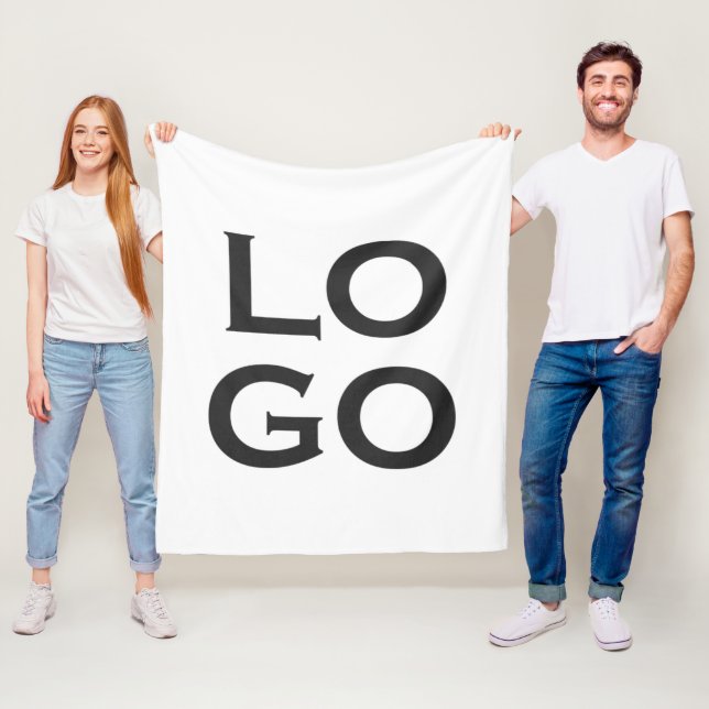 Company or Business Custom  Logo on White Fleece Blanket (In Situ)